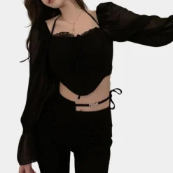Topjes & Shirts Dames*Off-shoulder zomerse crop top voor dames Zwart