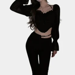 Topjes & Shirts Dames*Off-shoulder zomerse crop top voor dames Zwart