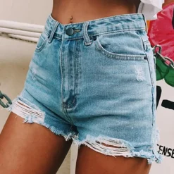 Broeken & Rokken Dames*Ondine - Trendy Denim Shorts voor Dames - Zomerse Stijl Lichtblauw