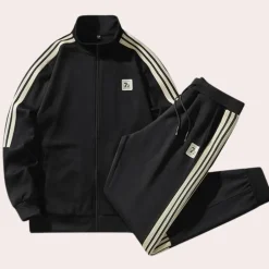 Sets Heren*Otilio - Luchtige en stijlvolle zomerse tweedelige joggerset Zwart