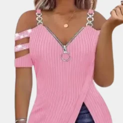 Topjes & Shirts Dames*Pavlina - Stijlvolle Zomerse Damestop met Schouderband Accent