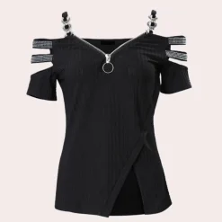 Topjes & Shirts Dames*Pavlina - Stijlvolle Zomerse Damestop met Schouderband Accent