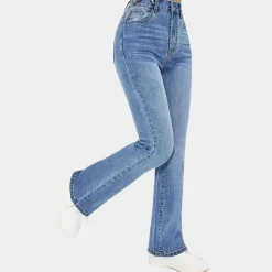 Broeken & Rokken Dames*Pippa - Casual damesjeans met hoge taille voor de zomer Blauw