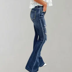 Broeken & Rokken Dames*Pirkko - Zomerse uitlopende gescheurde broek Blauw