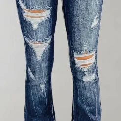 Broeken & Rokken Dames*Pirkko - Zomerse uitlopende gescheurde broek Blauw