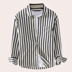 Shirts Heren*Raimund - Heren Veelzijdig Gestreept Shirt Lange Mouw Zomereditie