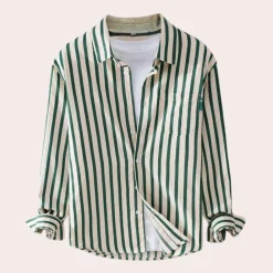 Shirts Heren*Raimund - Heren Veelzijdig Gestreept Shirt Lange Mouw Zomereditie