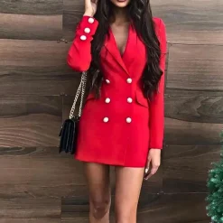 Jurken & Jumpsuits Dames*Rea - Geraffineerde blazerjurk met lange mouwen voor dames, perfect voor de lente en zomer. Rood