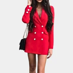 Jurken & Jumpsuits Dames*Rea - Geraffineerde blazerjurk met lange mouwen voor dames, perfect voor de lente en zomer. Rood