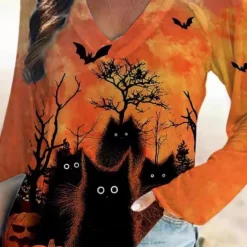 Topjes & Shirts Dames*Rella - Dames T-shirt met Zomerse Kat opdruk Oranje