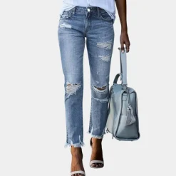 Broeken & Rokken Dames*Romilly - Gescheurde damesjeans voor de zomer Blauw