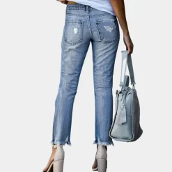 Broeken & Rokken Dames*Romilly - Gescheurde damesjeans voor de zomer Blauw