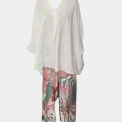 Sets Dames*Rosana - Trendy en stijlvolle zomerse tweedelige damesset Wit en Roze