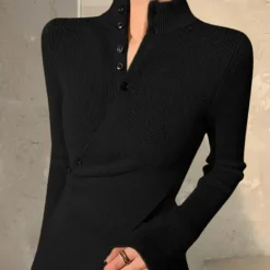 Truien & Vesten Dames*Rudolfa - Dames Comfortabele Hoge Hals Wikkel Trui voor Lente en Zomer Zwart