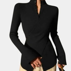 Truien & Vesten Dames*Rudolfa - Dames Comfortabele Hoge Hals Wikkel Trui voor Lente en Zomer Zwart