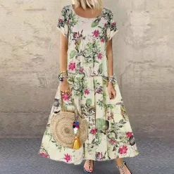 Jurken & Jumpsuits Dames*SASKIA - Vintage bloemen lange zomerjurk