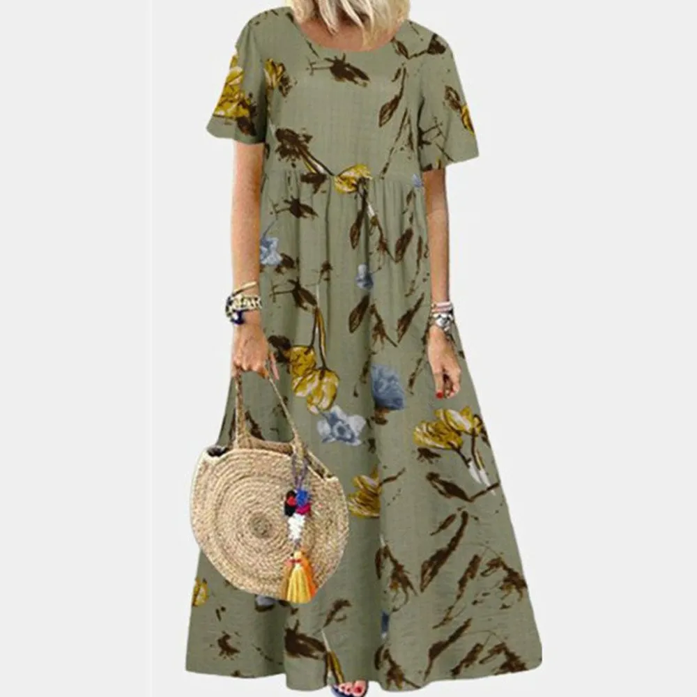 Jurken & Jumpsuits Dames*SASKIA - Vintage bloemen lange zomerjurk