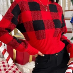 Truien & Vesten Dames*Sonya - Stijlvol Geruite Damestrui Rood