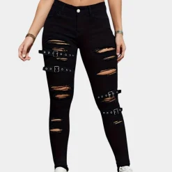 Broeken & Rokken Dames*Sotiria - Stijlvolle gescheurde zomerbroek met trendy look Zwart