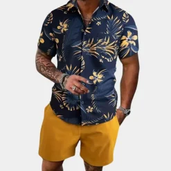 Sets Heren*Spencer - Heren tweedelige zomerkleding set voor de zomer Blauw en Geel