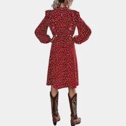 Jurken & Jumpsuits Dames*Stacy - Zomerse damesjurk met volle mouw en ruches Rood