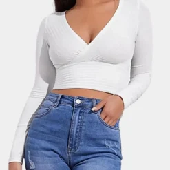 Topjes & Shirts Dames*Stijlvolle dames crop top met lange mouwen voor de zomer