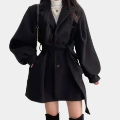 Jassen Dames*Stijlvolle damesjas met pofmouwen en riem - Perfect voor de Lente en Zomer