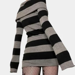 Jurken & Jumpsuits Dames*Stijlvolle gebreide off-shoulder mini zomerjurk voor dames Zwart