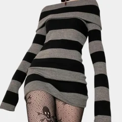 Jurken & Jumpsuits Dames*Stijlvolle gebreide off-shoulder mini zomerjurk voor dames Zwart