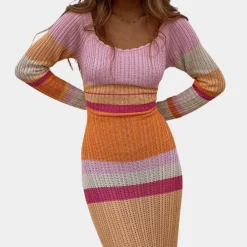 Jurken & Jumpsuits Dames*Stijlvolle off-shoulder gebreide damesjurk voor de zomer Roze