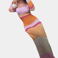 Jurken & Jumpsuits Dames*Stijlvolle off-shoulder gebreide damesjurk voor de zomer Roze