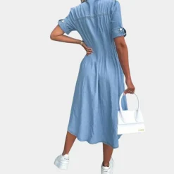 Jurken & Jumpsuits Dames*Stijlvolle zomerse damesjurk met knoopsluiting Blauw