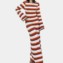 Jurken & Jumpsuits Dames*Stijlvolle zomerse gebreide jurk met strepen voor dames Oranje