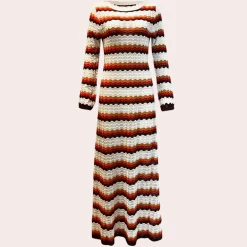 Jurken & Jumpsuits Dames*Stijlvolle zomerse gebreide jurk met strepen voor dames Oranje