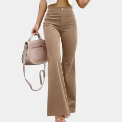 Broeken & Rokken Dames*Sylvie - Elegante uitlopende damesbroek voor de zomer Khaki