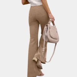 Broeken & Rokken Dames*Sylvie - Elegante uitlopende damesbroek voor de zomer Khaki