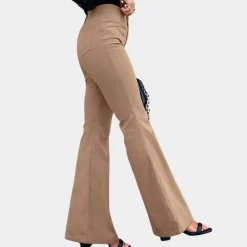 Broeken & Rokken Dames*Sylvie - Elegante uitlopende damesbroek voor de zomer Khaki