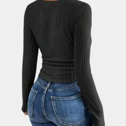 Topjes & Shirts Dames*Tasenka - Geribd v-hals dames t-shirt