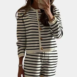 Sets Dames*Tassa - Zomerse Gestreepte Elegantie 2-Delige Set Wit