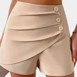 Broeken & Rokken Dames*Teodora - Trendy Asymmetrische Damesshort voor de Zomer Khaki
