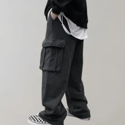 Broeken Heren*Tjalfe - Corduroy cargo broek met trekkoord voor de zomer Zwart