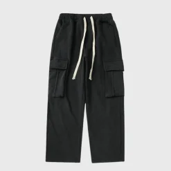 Broeken Heren*Tjalfe - Corduroy cargo broek met trekkoord voor de zomer Zwart