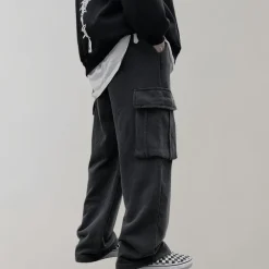 Broeken Heren*Tjalfe - Corduroy cargo broek met trekkoord voor de zomer Zwart