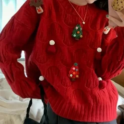 Truien & Vesten Dames*TORI - Trendy Kersttrui voor Dames Rood