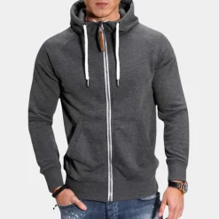 Jassen Heren*Toussaint - Heren fleecejack met rits en trekkoord voor Lente/Zomer