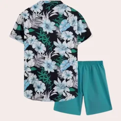 Sets Heren*Travis - Gebloemde tweedelige zomerkleding voor heren - Perfect voor de lente en zomer Veelkleurig