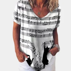 Topjes & Shirts Dames*Trendy dames t-shirt met kattenprint voor de zomer
