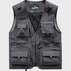 Jassen Heren*Troels - Ademend cargo herenvest met meerdere zakken voor de zomer