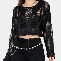 Truien & Vesten Dames*Uitgeholde damestrui voor de zomer Zwart