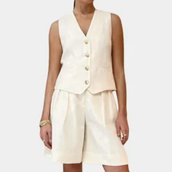 Sets Dames*Veelzijdige vesten en shorts voor dames - Perfect voor de zomer Beige